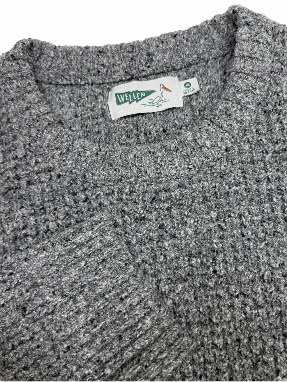 Wellen Fisherman Sweater Men XL Grey Waffle Knit Headlands Crew Cotton Huckberry